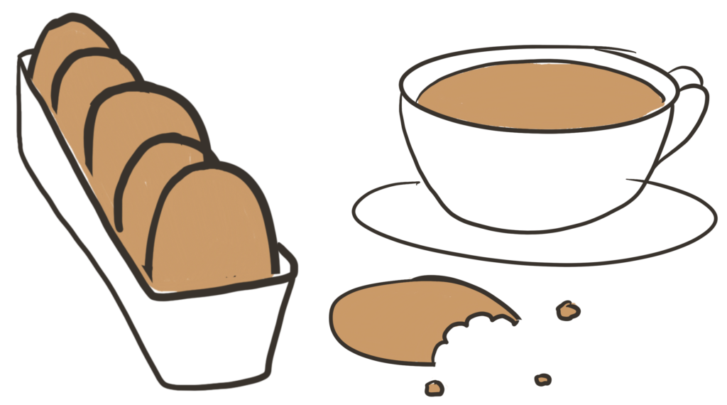 Kekse und Kaffeetasse, Zeichnung